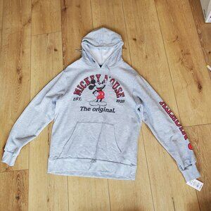 Disney Mickey Mouse Hoodie Mens L Sweatshirt Unisex Gray NWT Original Est 1928